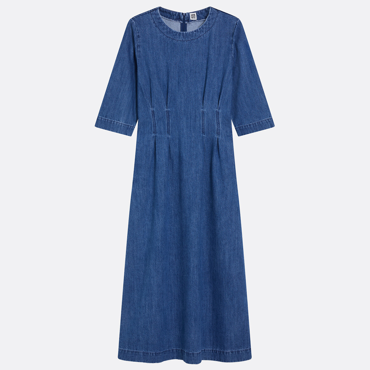 Robe longue en jean à manches 3/4 et col rond bleu stone, LA REDOUTE COLLECTIONS
