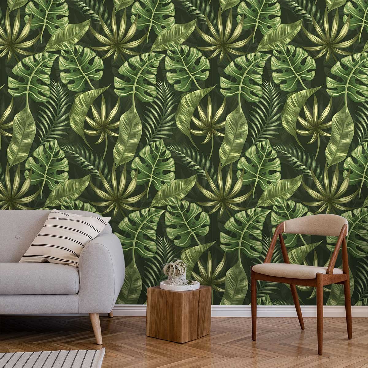 Papier peint feuilles vertes emeraudes intissé, HEXOA