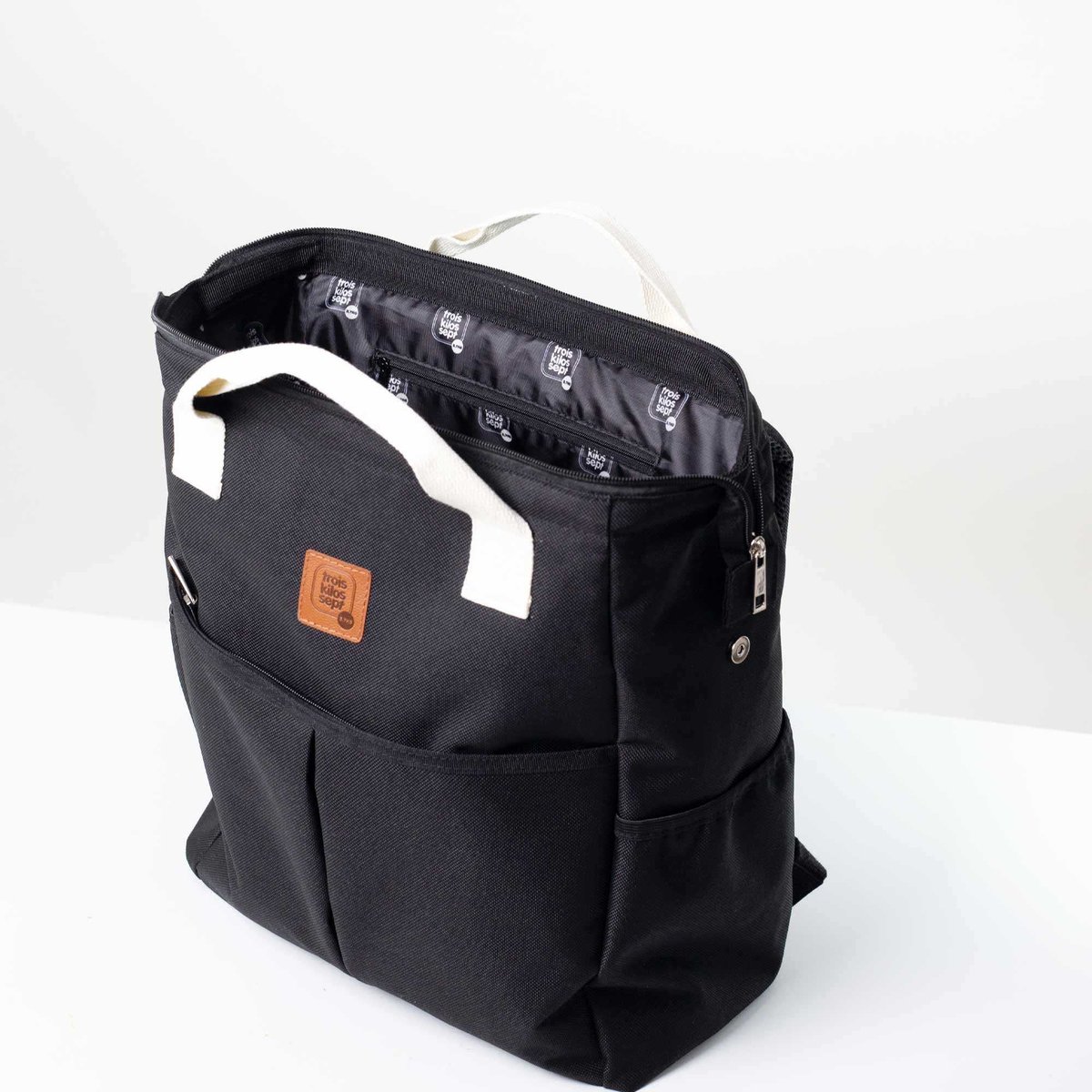 Sac à dos à langer déperlant noir, TROIS KILOS SEPT