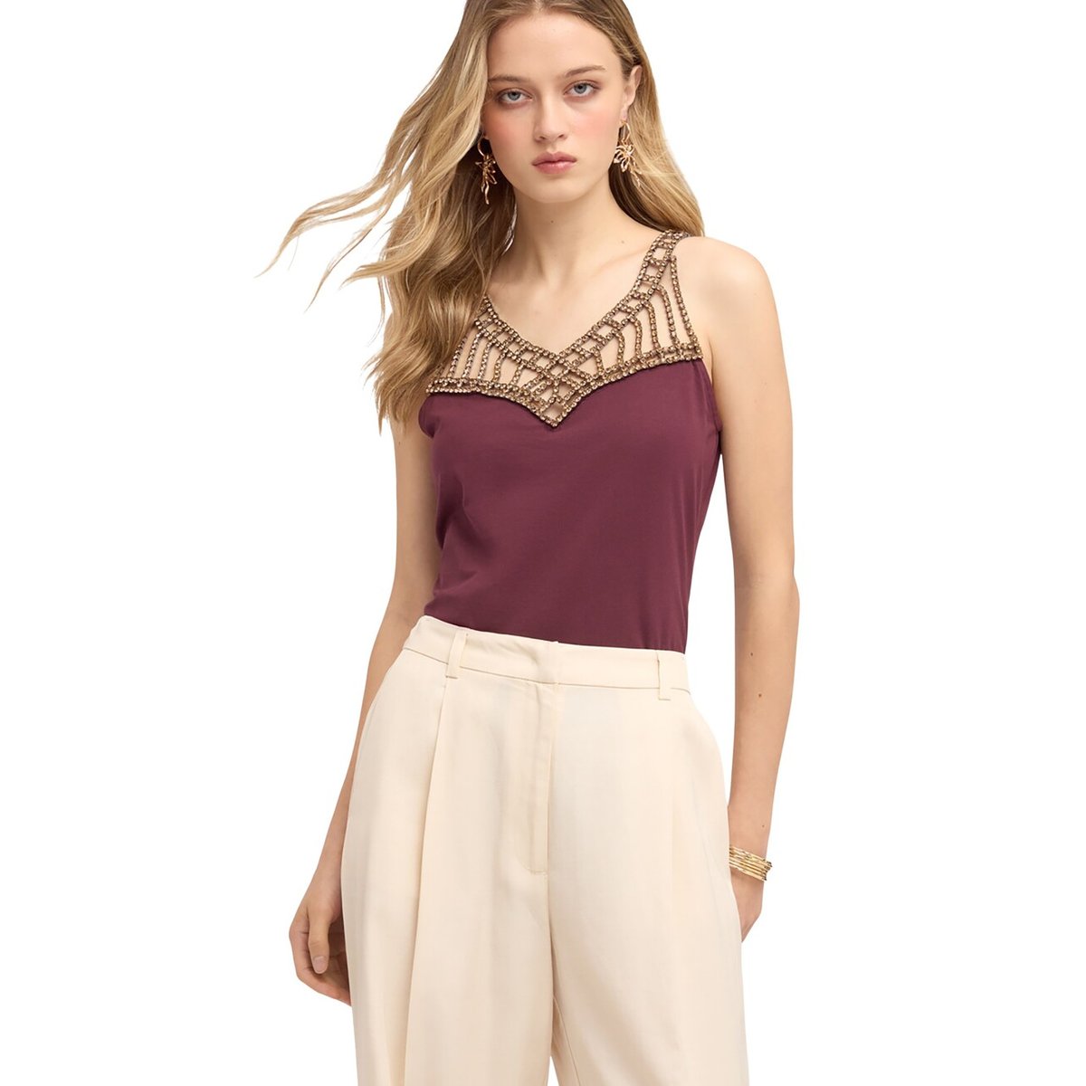 Top en résille avec strass violet, MOTIVI