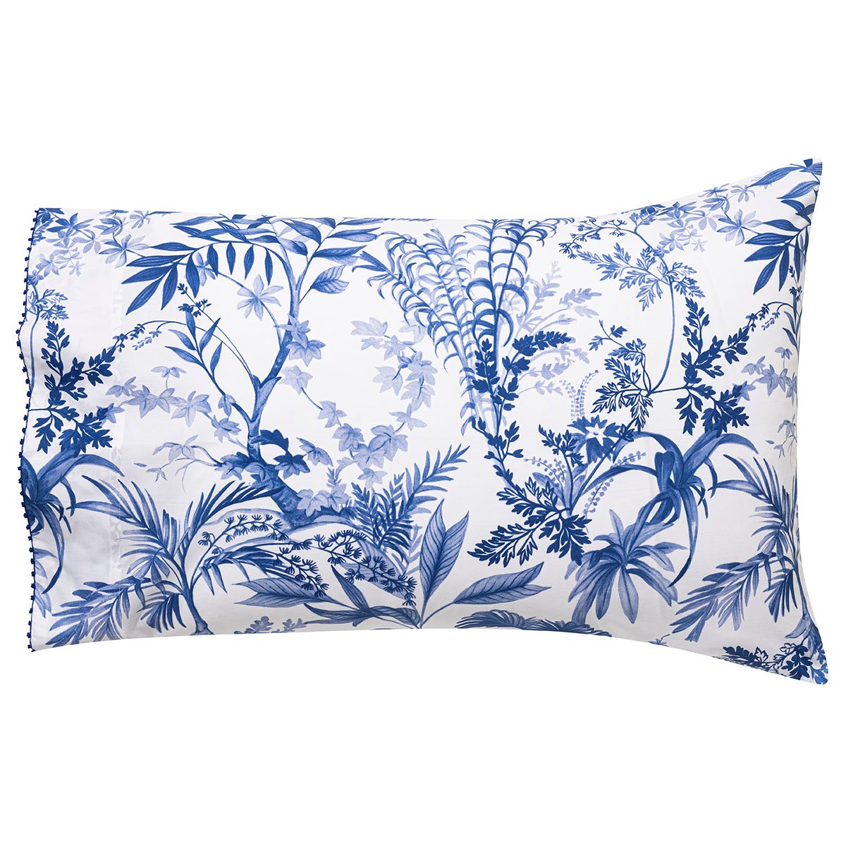 2 Taies américaines en Coton, JARDIN D'EDEN indigo, LE JACQUARD FRANCAIS
