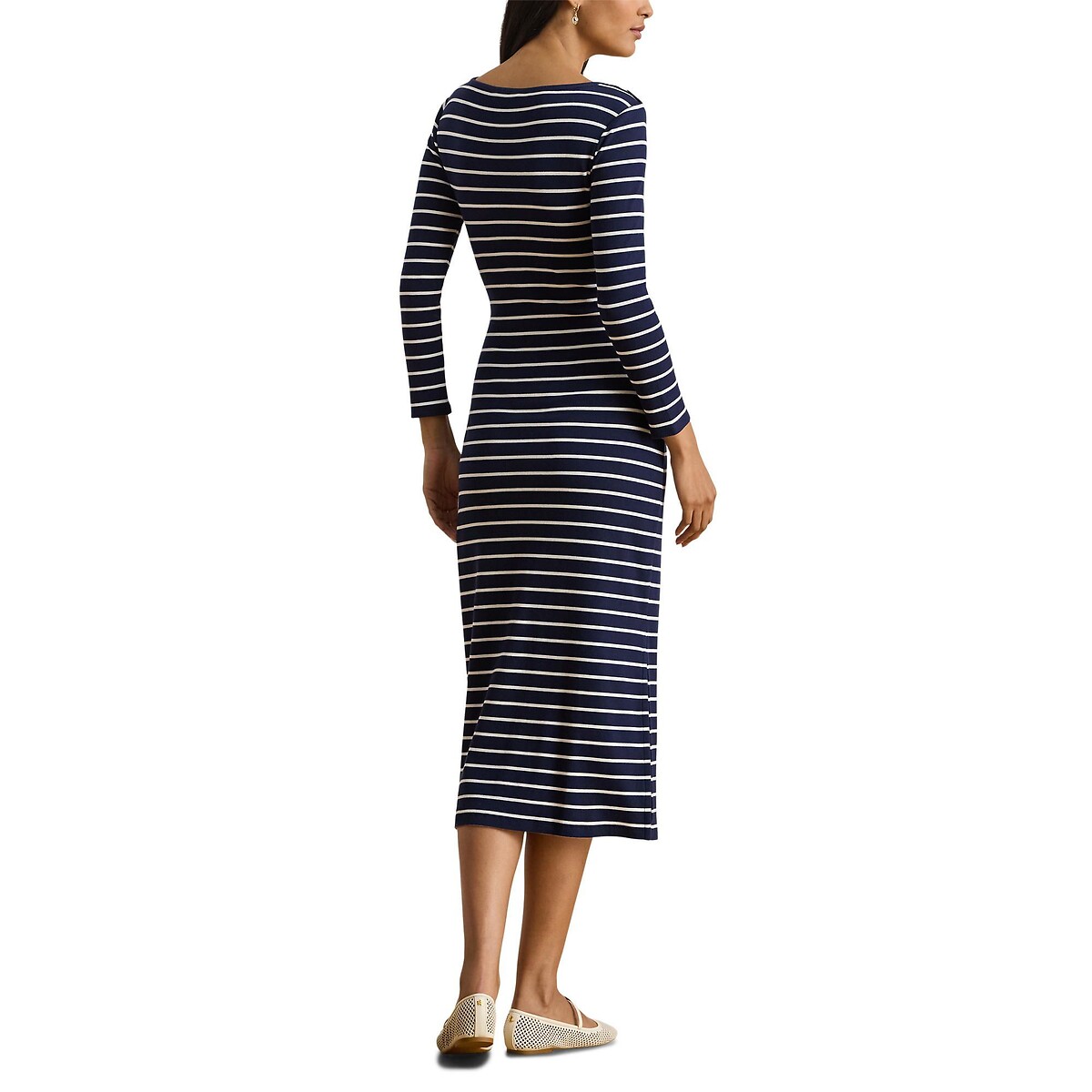 Robe midi rayée à manches longues à nouer, VAYRA marine, LAUREN RALPH LAUREN