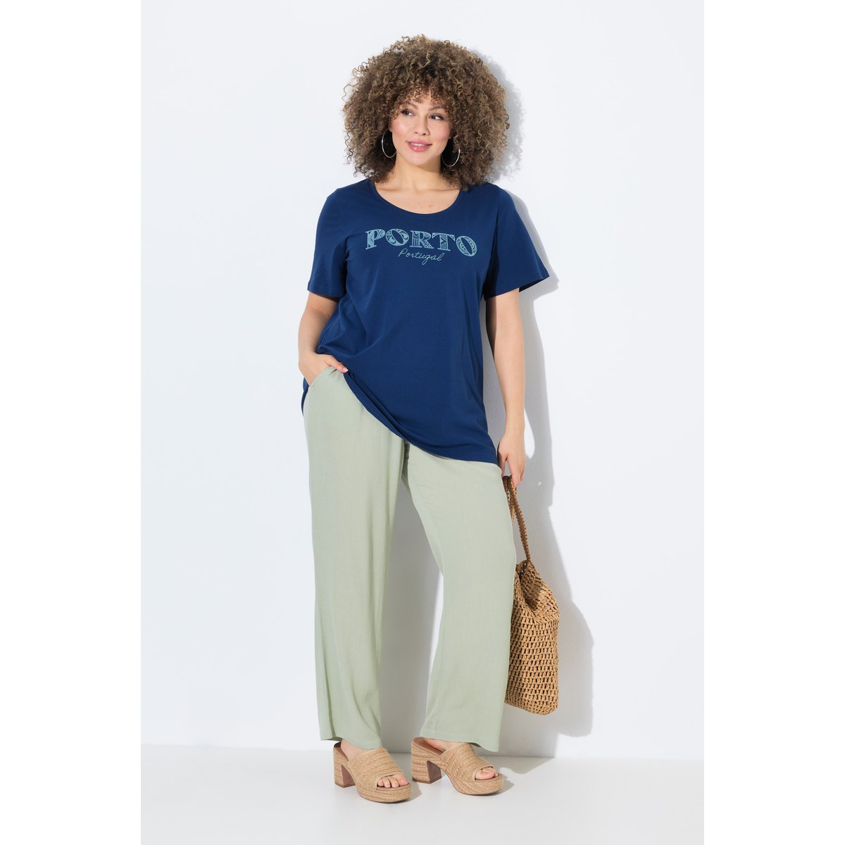 Pantalon Rose en crêpe de viscose vert mousse clair, ULLA POPKEN