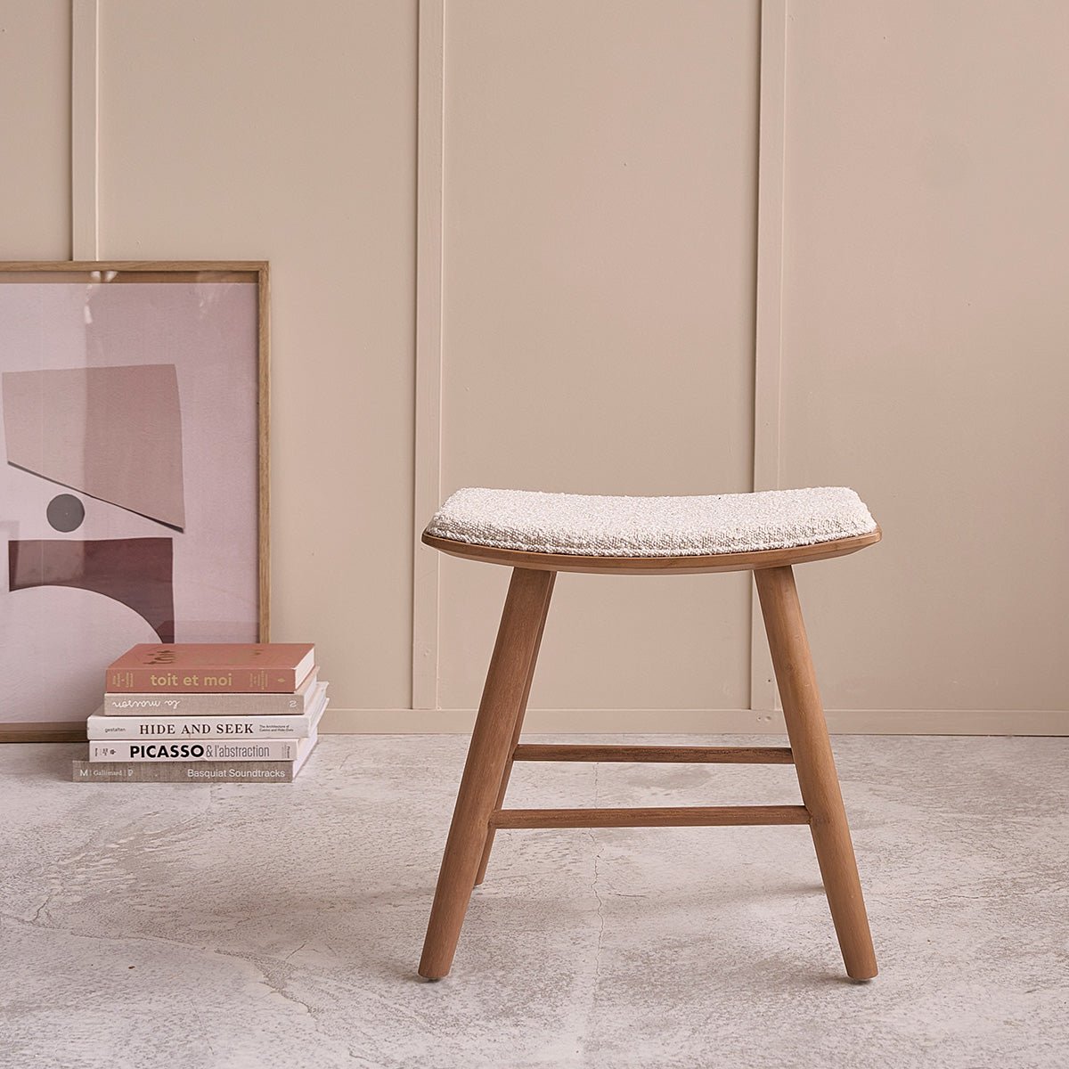 Lot de 2 tabourets en teck massif et bouclette AMBRE ecru, BERAH GETAH