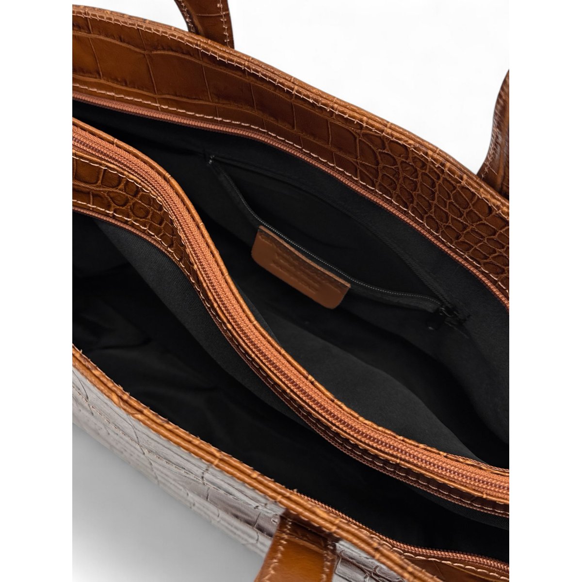Sac à main en cuir italien façon croco BE LADY marron cognac, OH MY BAG