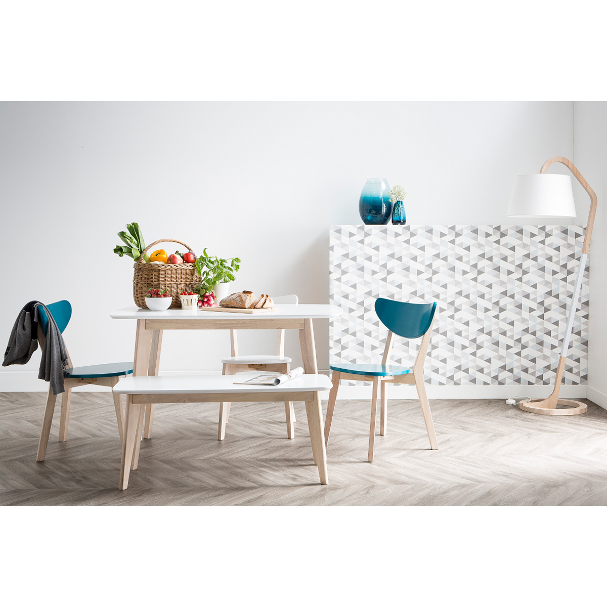Banc scandinave blanc et bois clair L100 cm LEENA blanc, MILIBOO