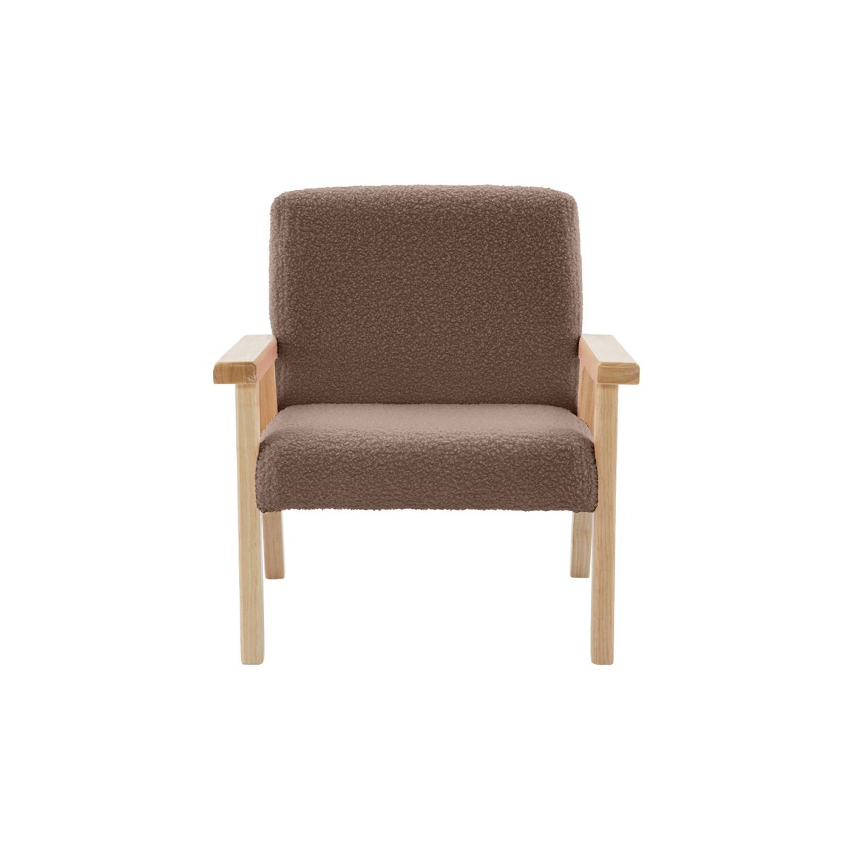 Fauteuil scandinave enfant bouclette et bois d'hévéa ISAK KID taupe, SWEEEK