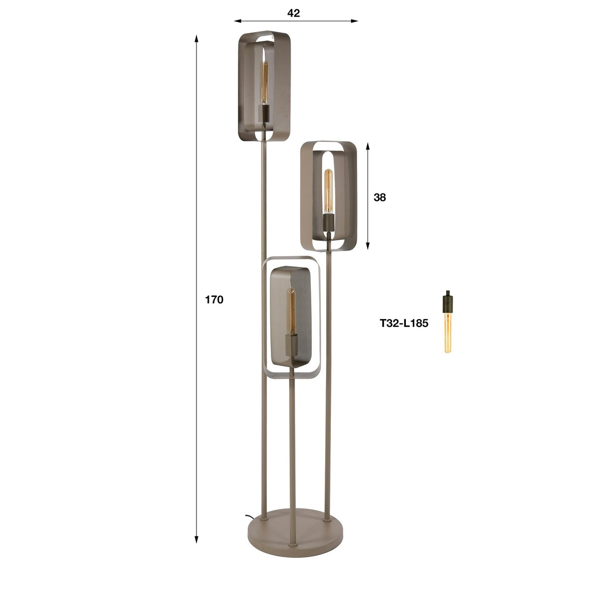 Lampadaire design beige à double cadre 3 lampes RALF beige, PIER IMPORT