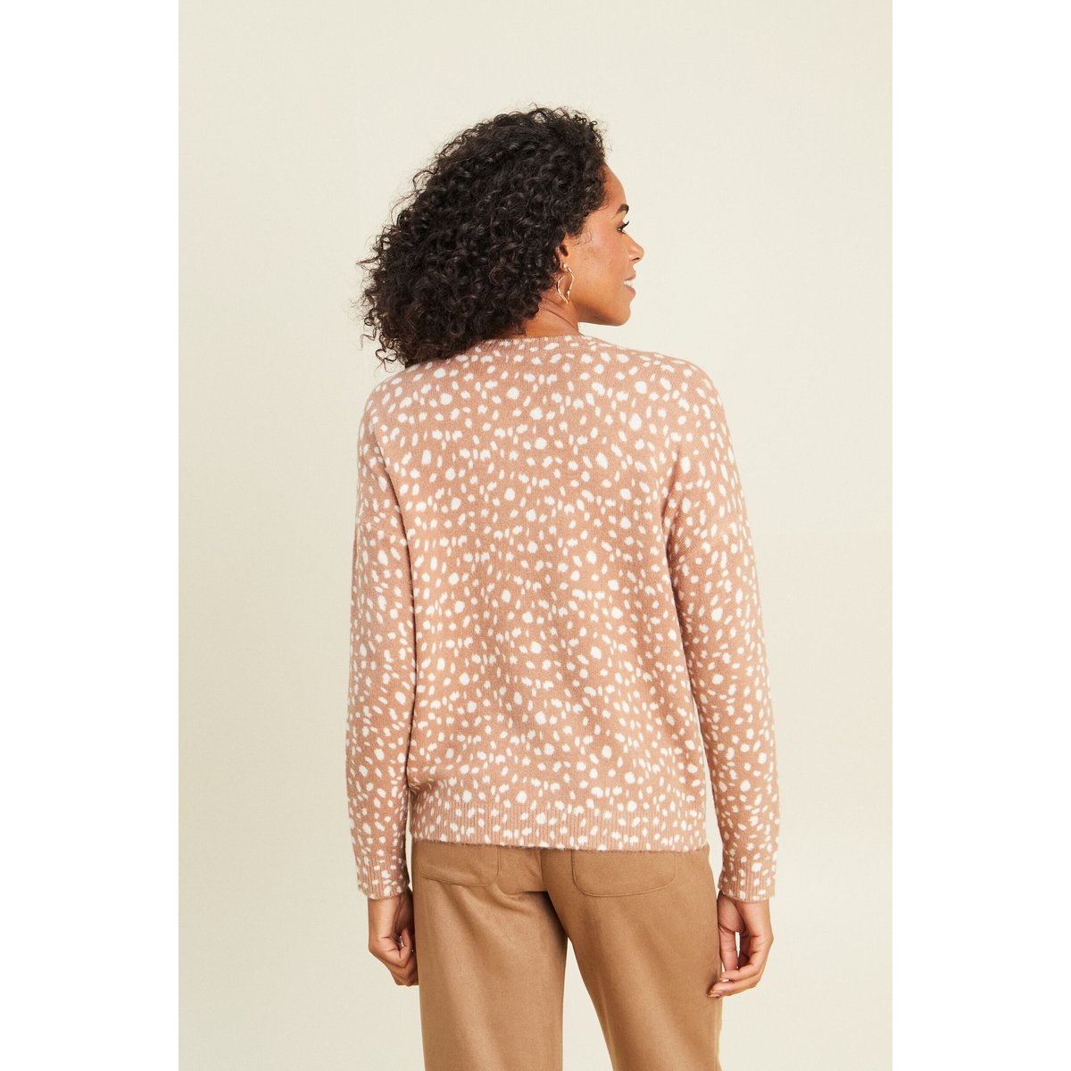 Pull droit col rond manches longues marron, BREAL