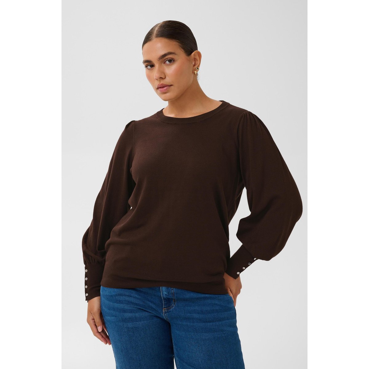 Pullover tricoté marron coffee bean, KAFFE CURVE