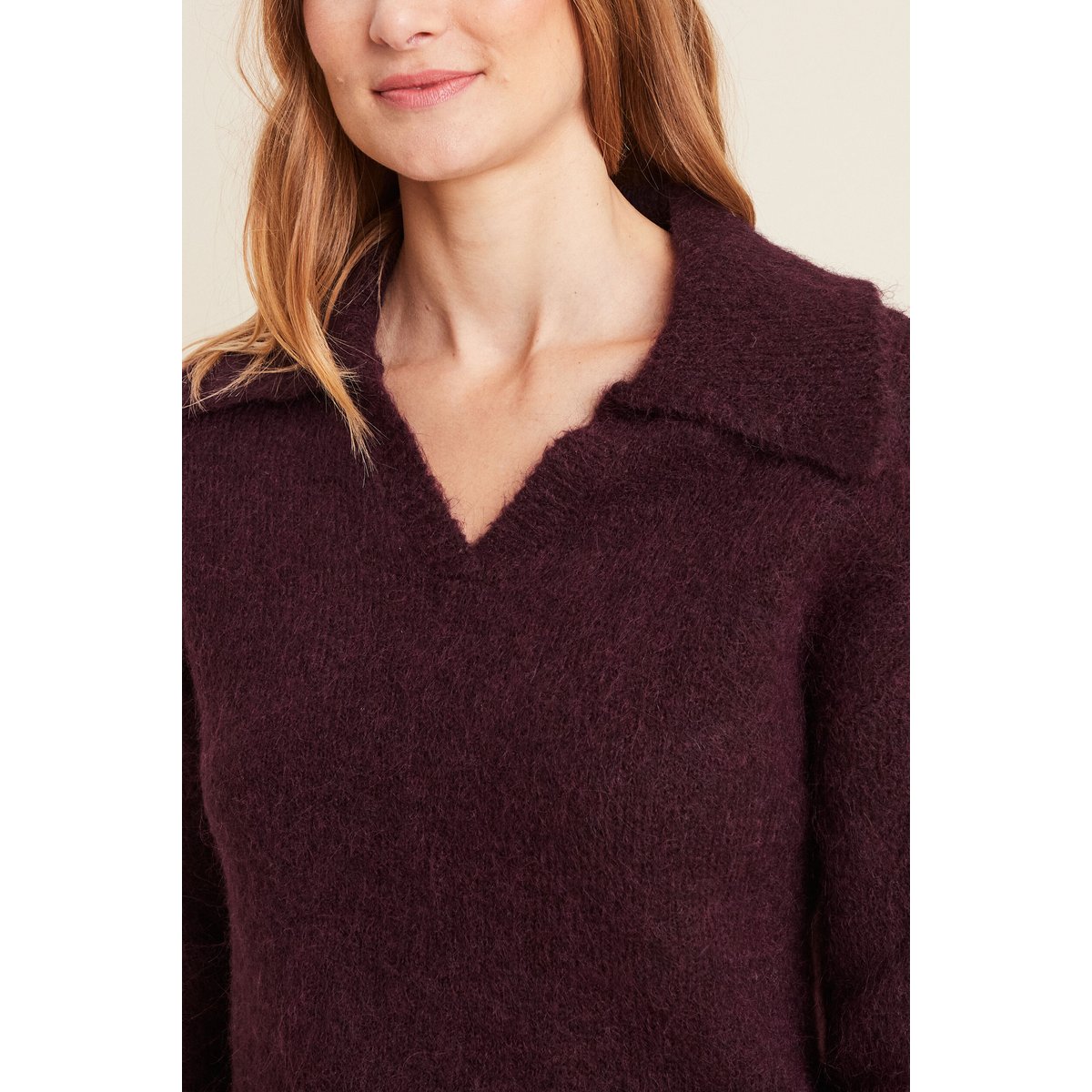 Pull manches longues col polo bordeaux, BREAL