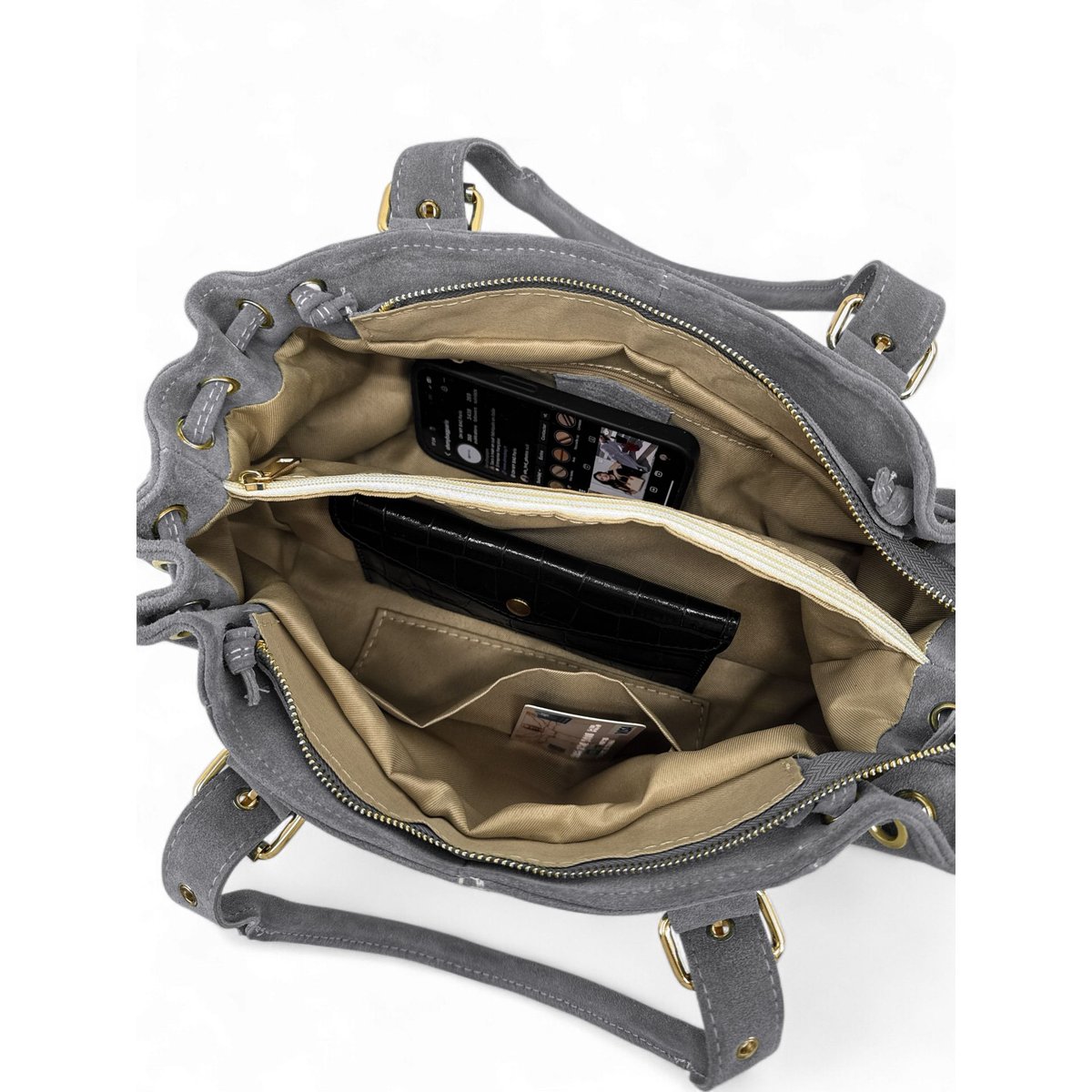 Sac bowling en croûte de cuir PRINCESSE SUEDE gris moyen, OH MY BAG