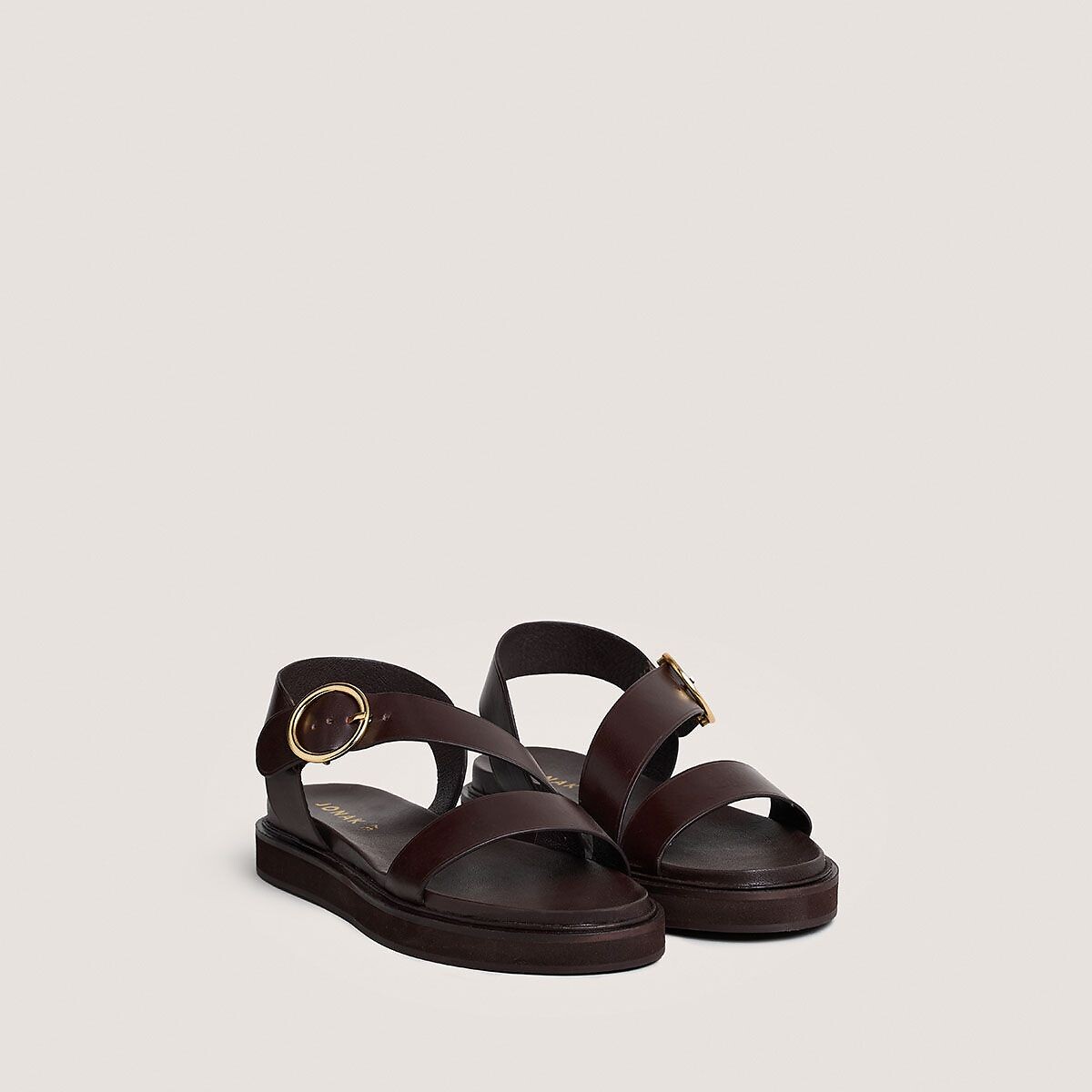 Platte leren sandalen Wash kastanje, JONAK