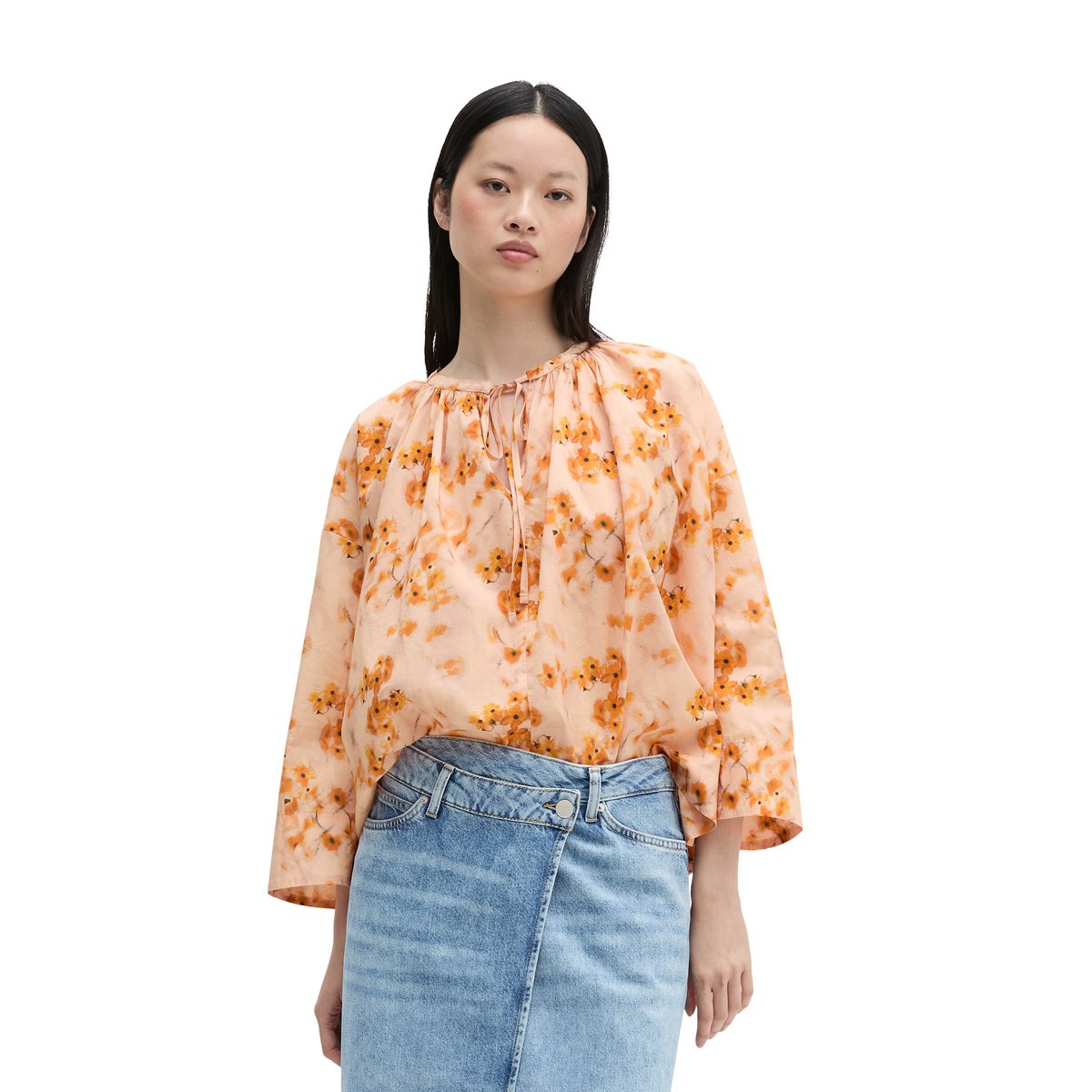 Blouse relaxed en voile de coton imprimé orange, MARC O'POLO