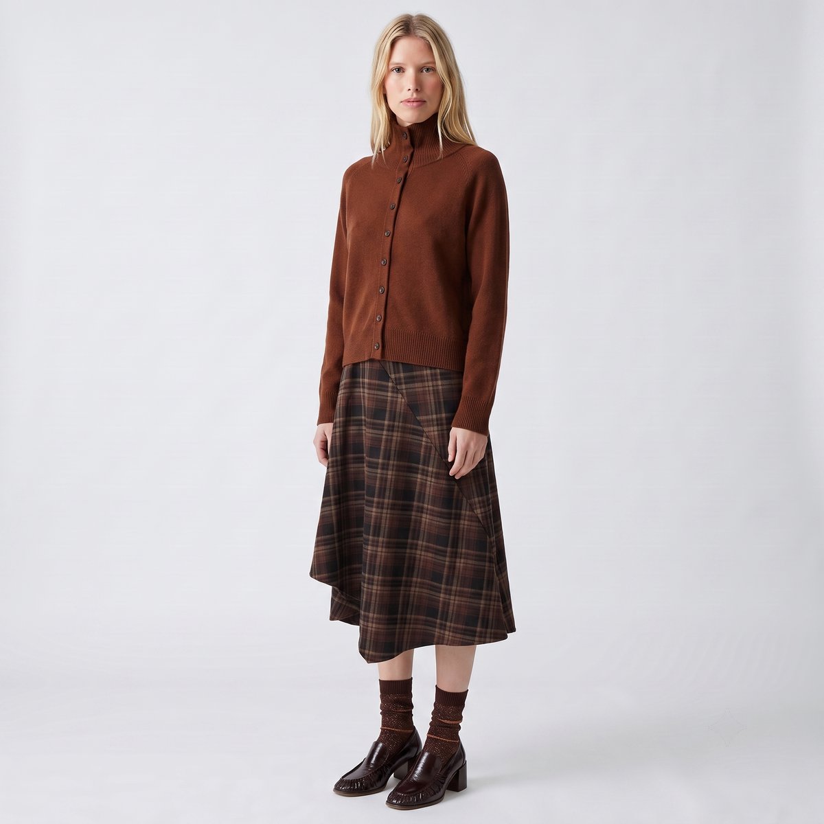 Cardigan col montant boutonné coupe ajustée ANORIA caramel, ARTLOVE