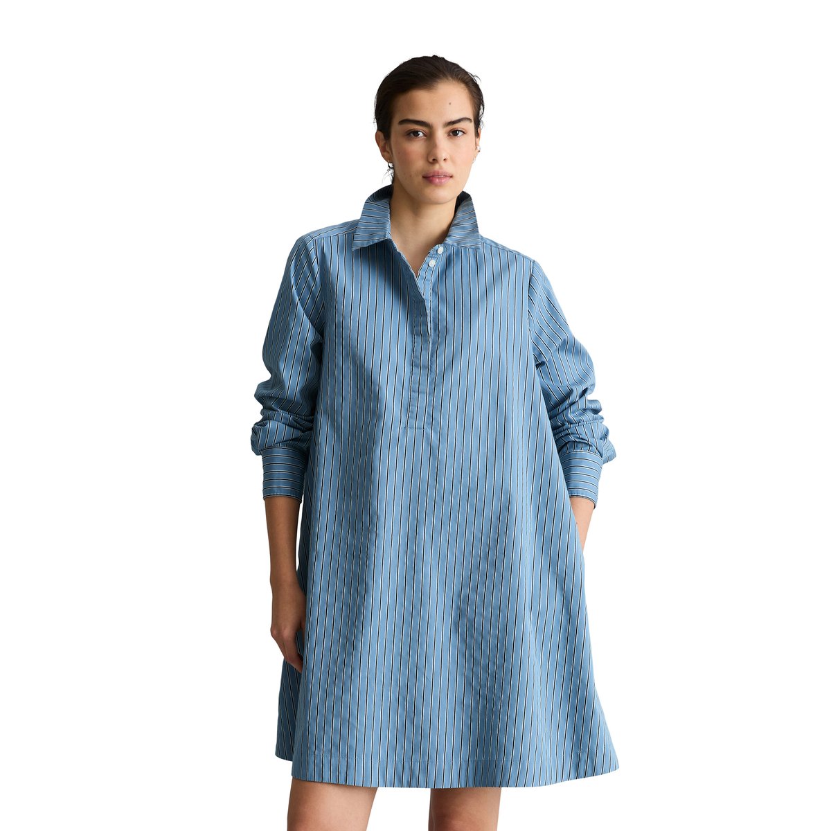 Robe à rayures évasée en mélange de coton organique et de lyocell bleu clair, MARC O’POLO DENIM