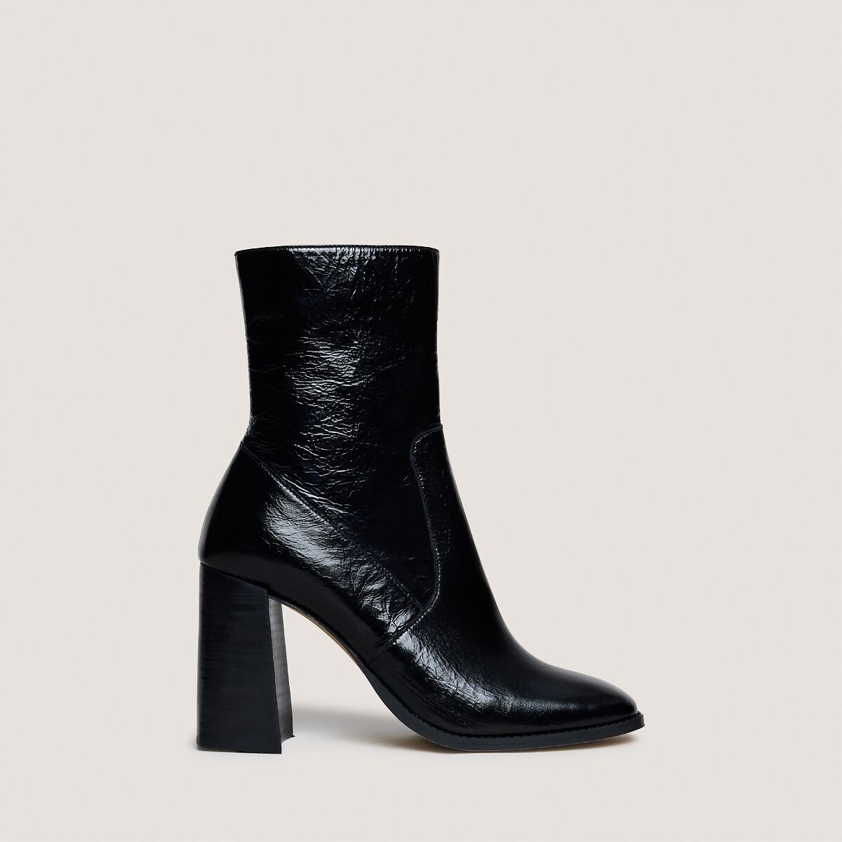 Vidal square toe glossy leather ankle boots black, JONAK
