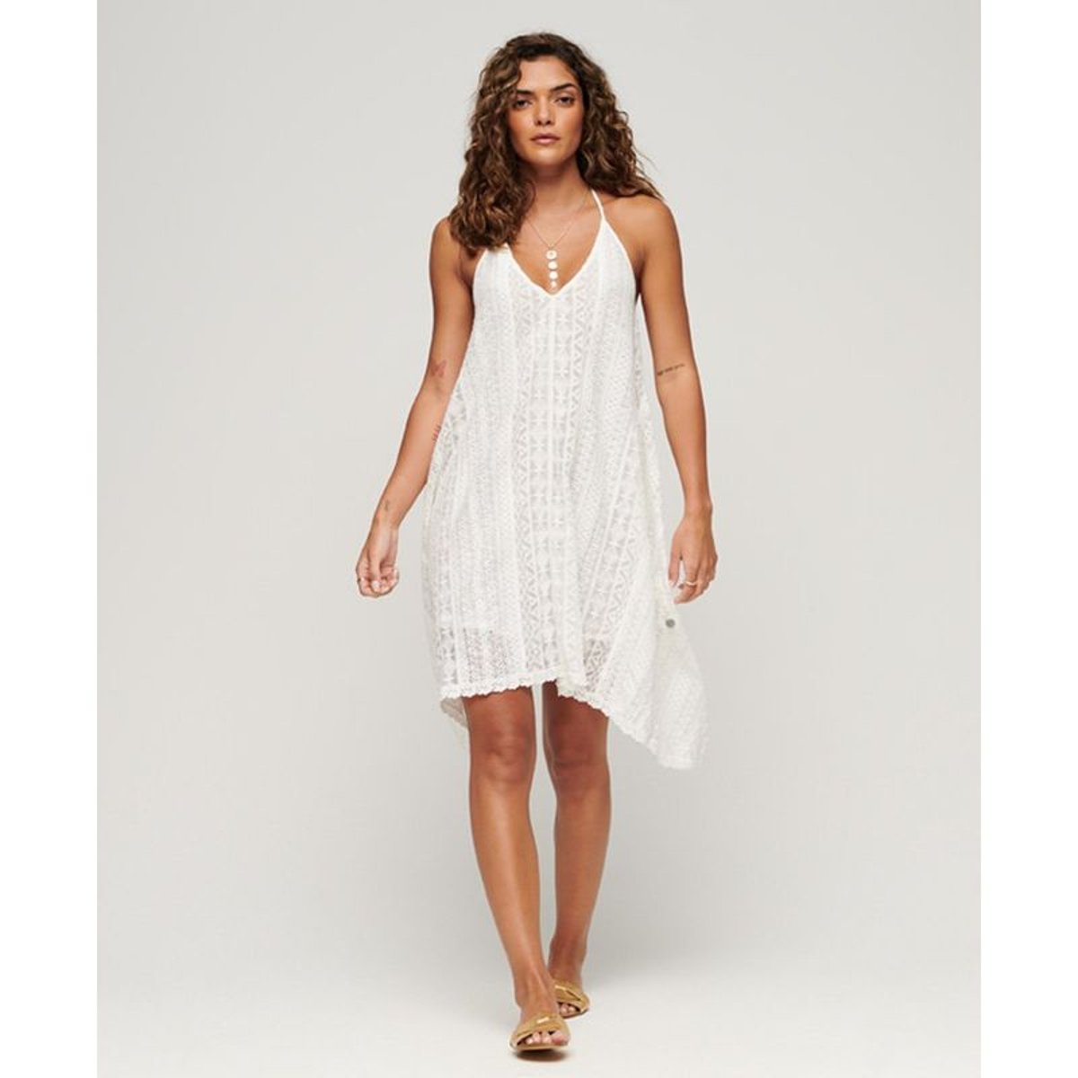 Robe mi-longue en dentelle blanc cassé, SUPERDRY