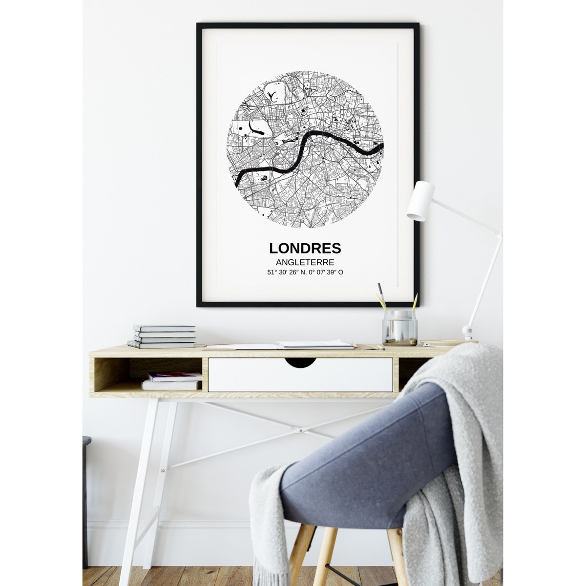 Affiche Carte Londres blanc, L'AFFICHERIE