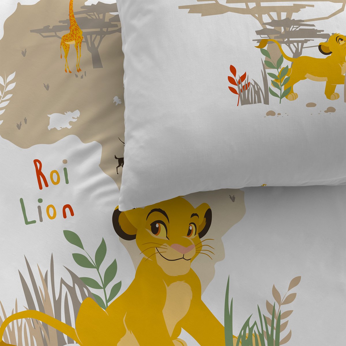 Parure de lit imprimée 100% coton, THE LION KING BROUSSE blanc, DISNEY LE ROI LION