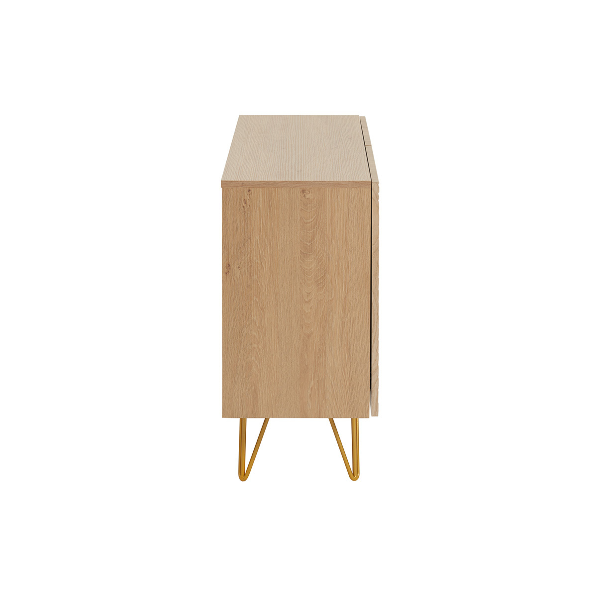 Buffet design gravé 2 portes pieds métal doré L107 cm OZEN chêne clair, MILIBOO