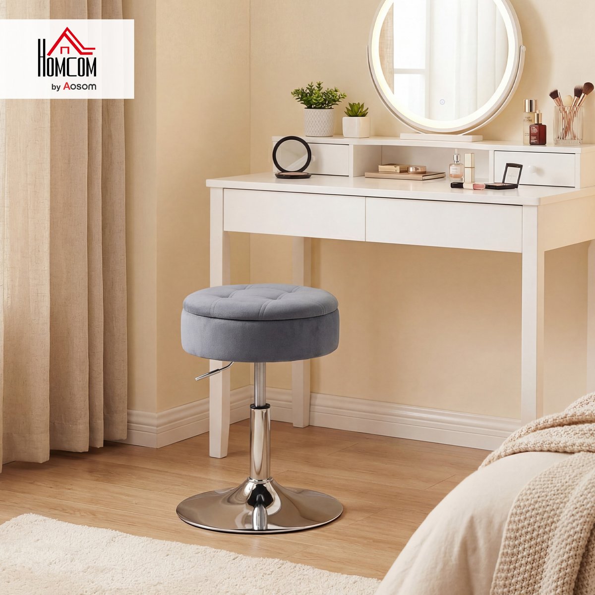 Tabouret de bar Velours Gris gris, HOMCOM