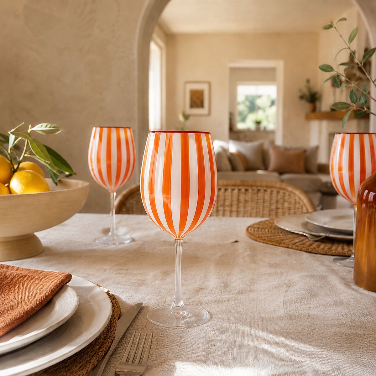 Lot de 3 verres à pied 43.5cl en verre, CIRCUS orange, NOVASTYL