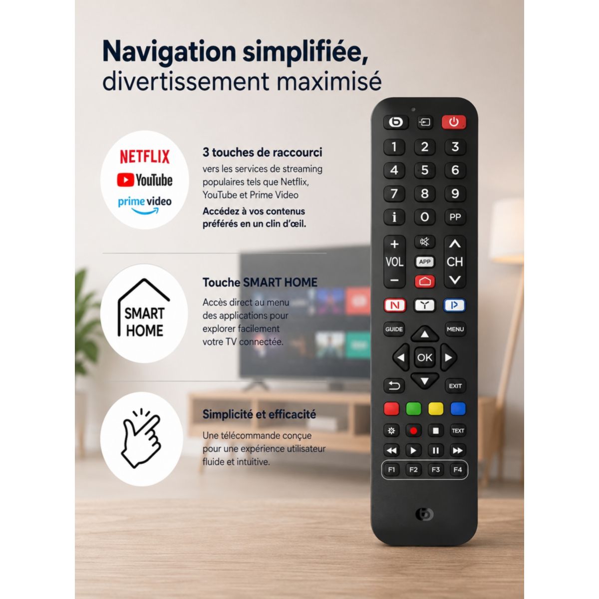 Télécommande pour TV EssB Listo couleur unique, ESSENTIEL B