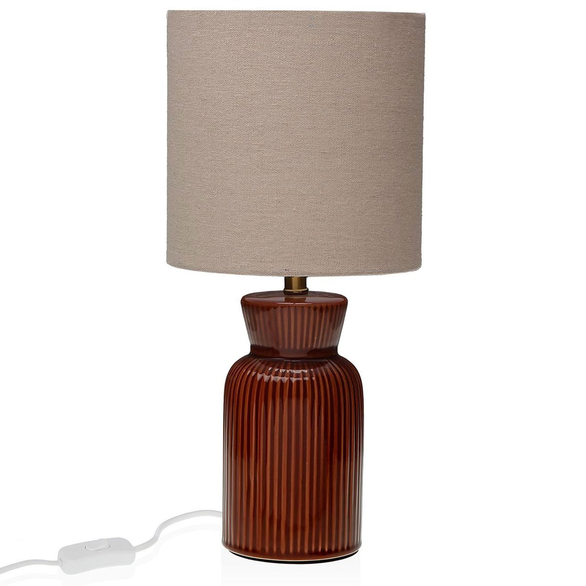Lampe à poser en céramique marron et abat-jour gris 18x18x39cm marron, VERSA