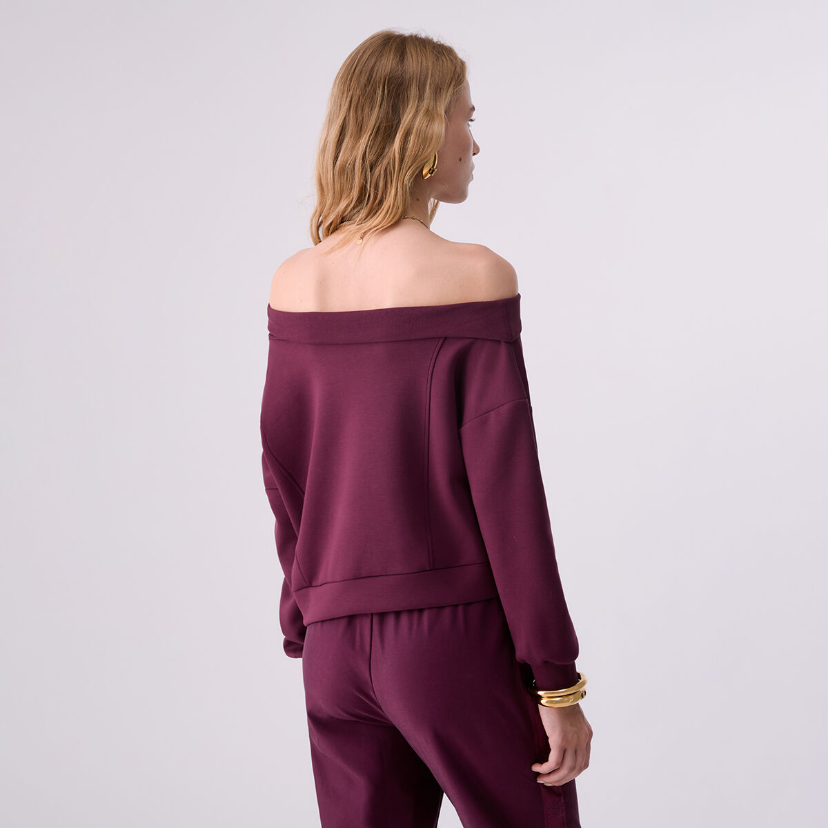 Sweat-shirt à encolure asymétrique aubergine, LIU JO