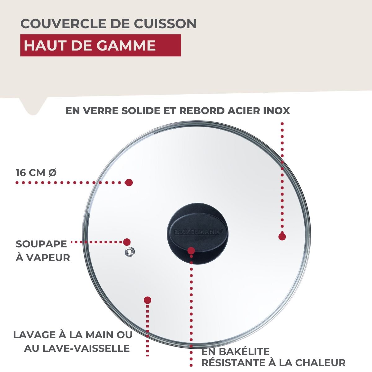 Couvercle de cuisson en verre 32 cm noir,transparent, FACKELMANN