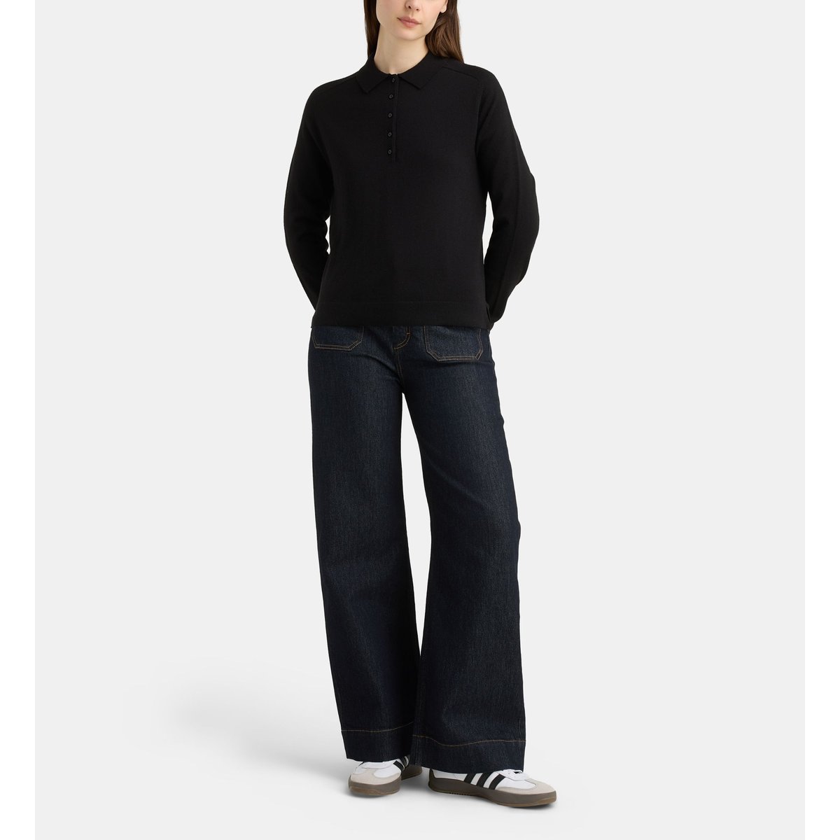Pull slim elsa polo en laine noir, GALERIES LAFAYETTE