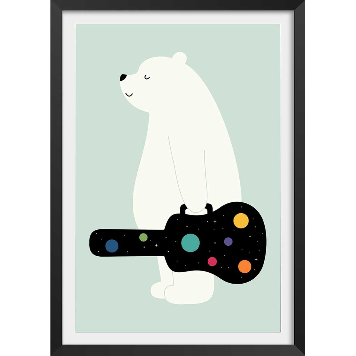 Affiche enfant guitar in hand affiche + cadre en bois - noir, HEXOA
