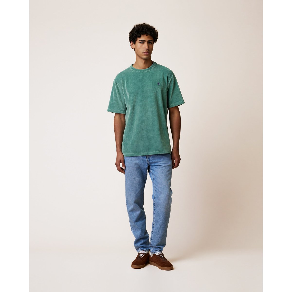 T-shirt en maille aspect velours vert clair grisé, FAGUO