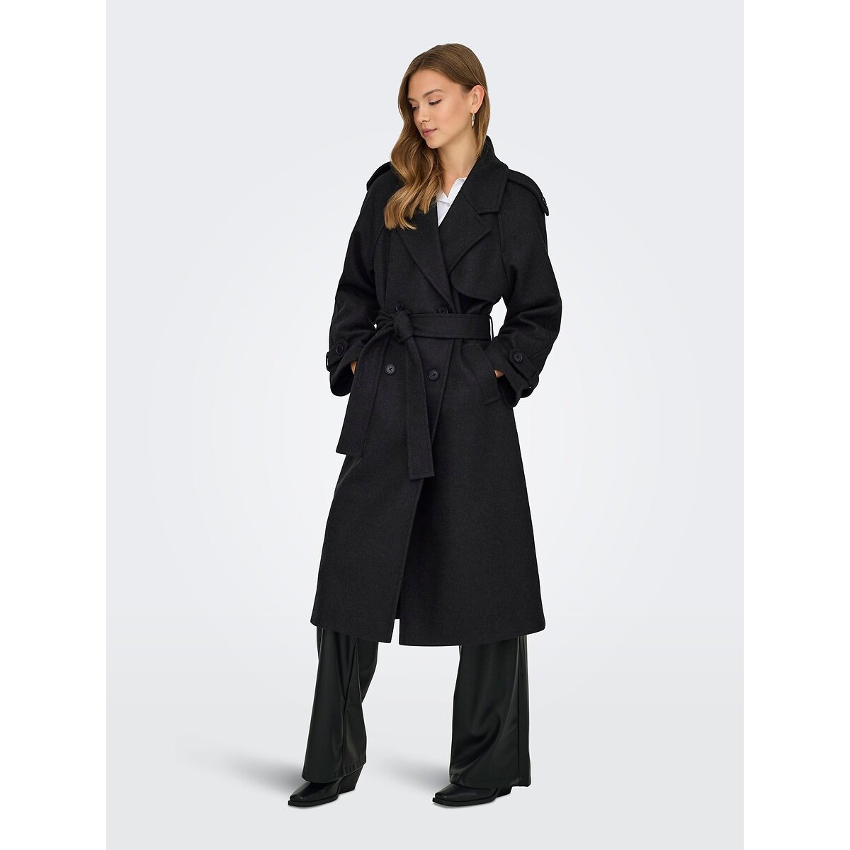 Long Belted Coat dark grey, ONLY