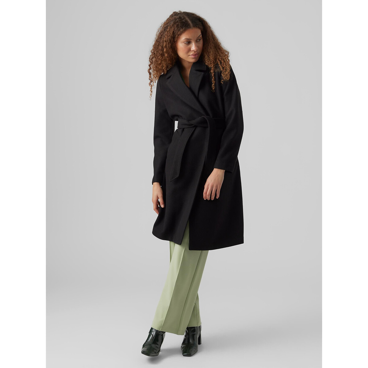 Manteau long à nouer noir, VERO MODA