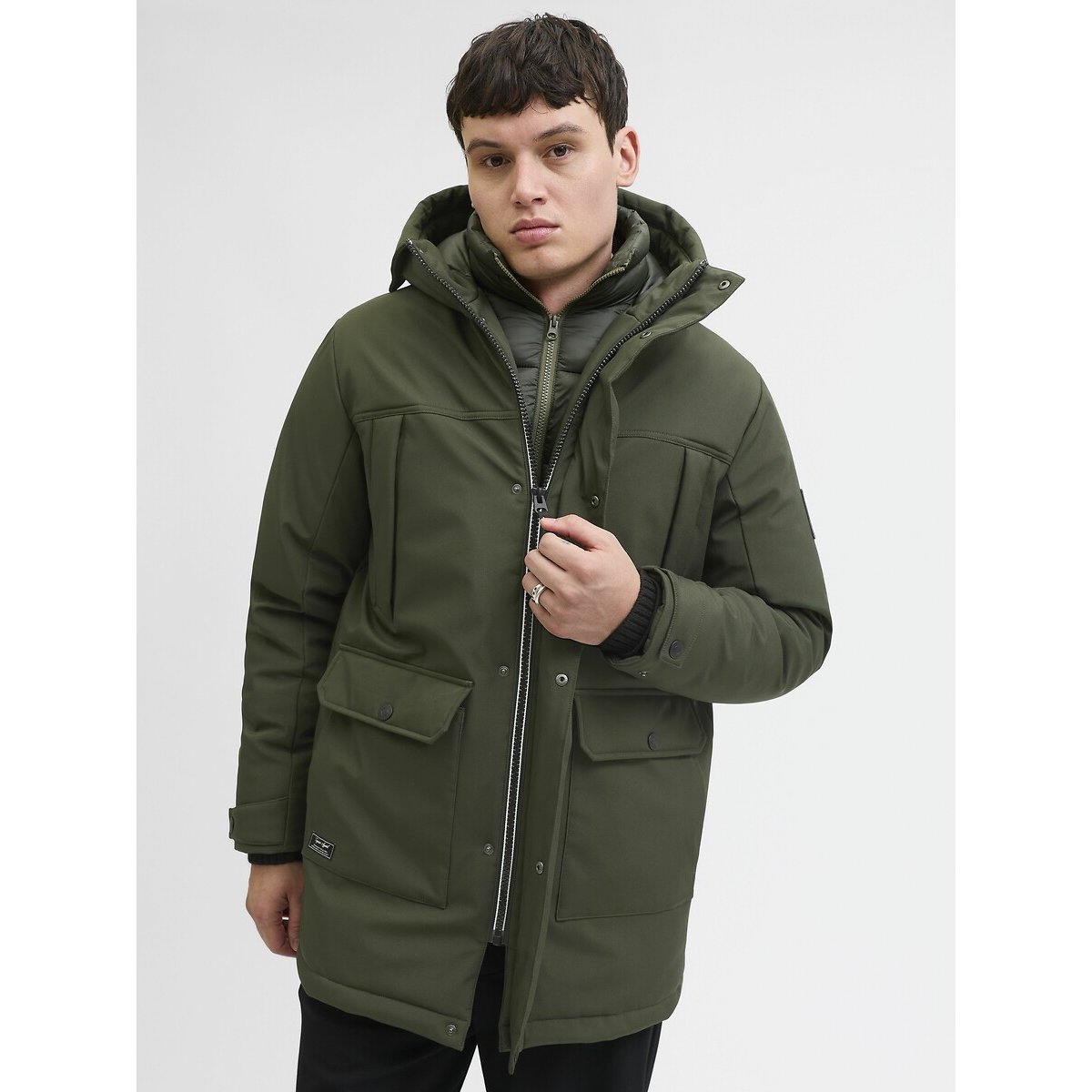 Parka chaude à capuche vert forêt, JACK & JONES
