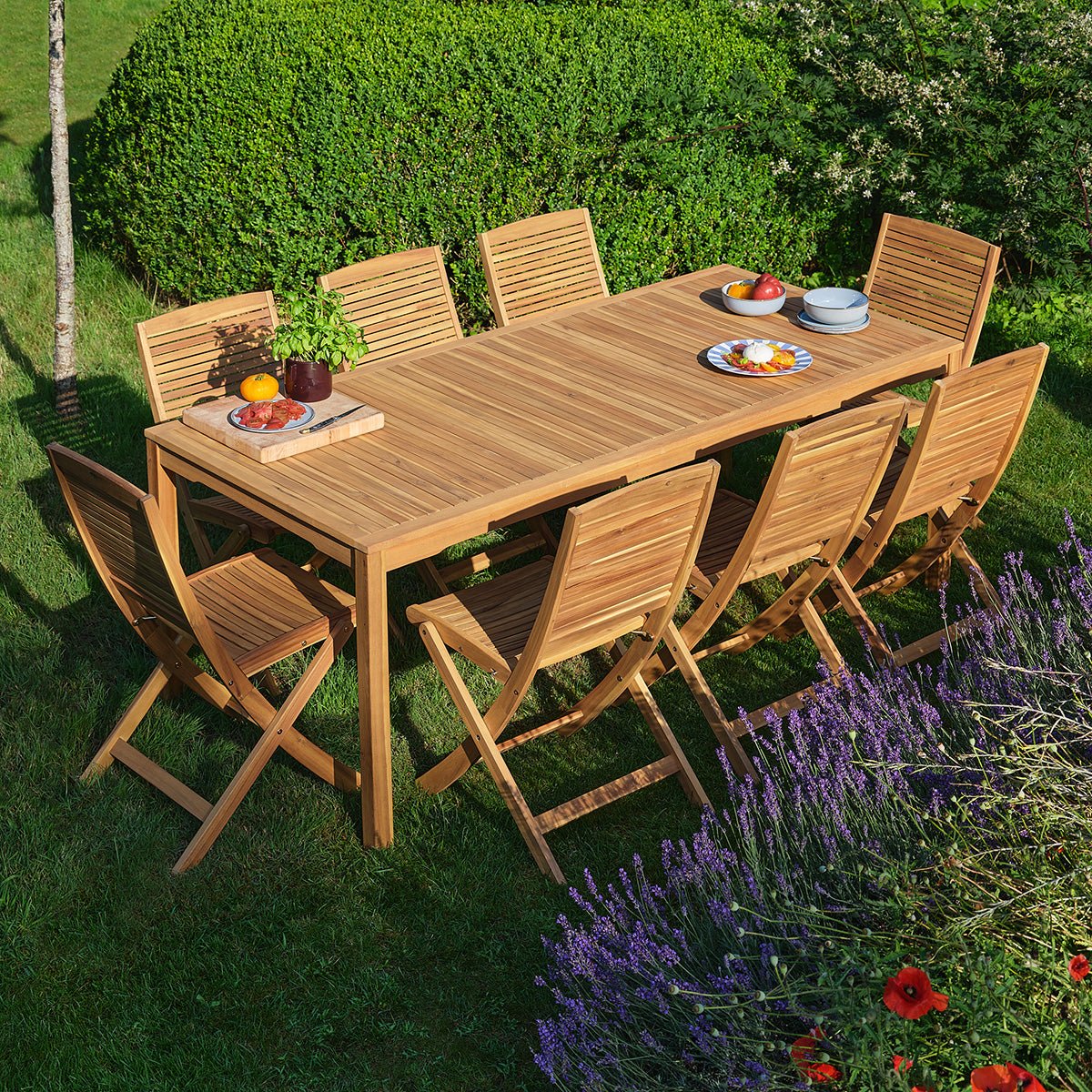 Lot de 2 chaises de jardin pliantes en acacia massif MILOS naturel, BERAH GETAH