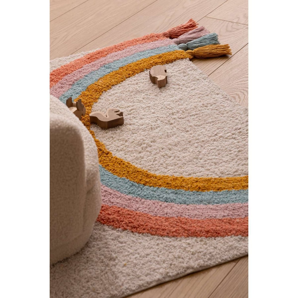 Tapis enfant rectangulaire à pompons ARC EN CIEL multicolore, ATMOSPHERA