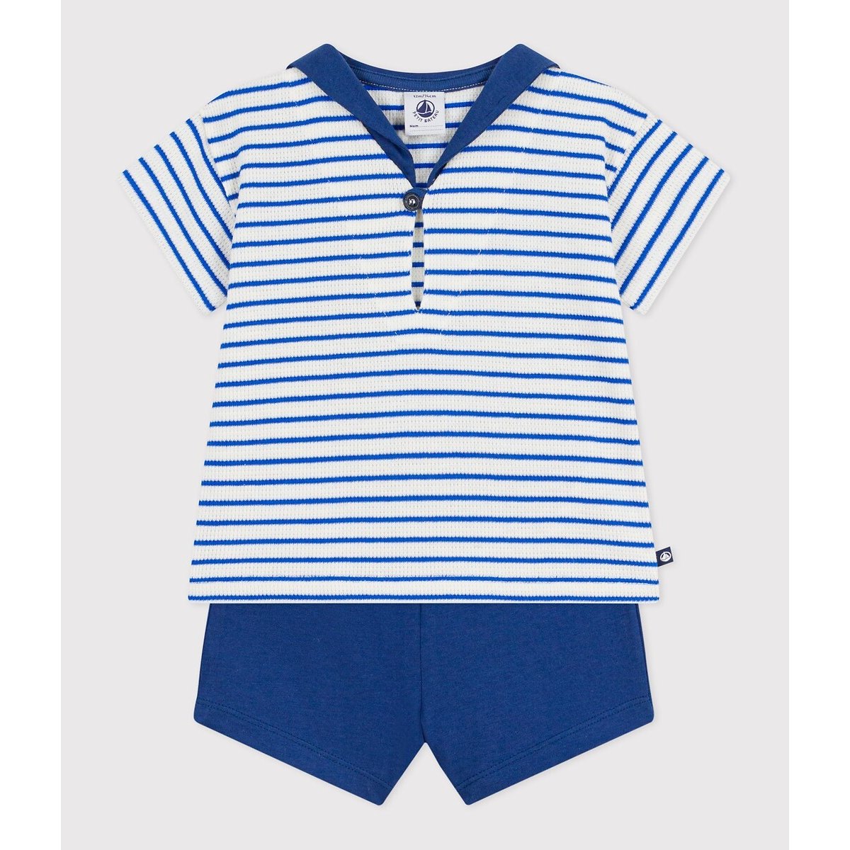 Cotton 2-Piece Outfit, Sailor Collar T-Shirt/Shorts blue/navy blue, PETIT BATEAU
