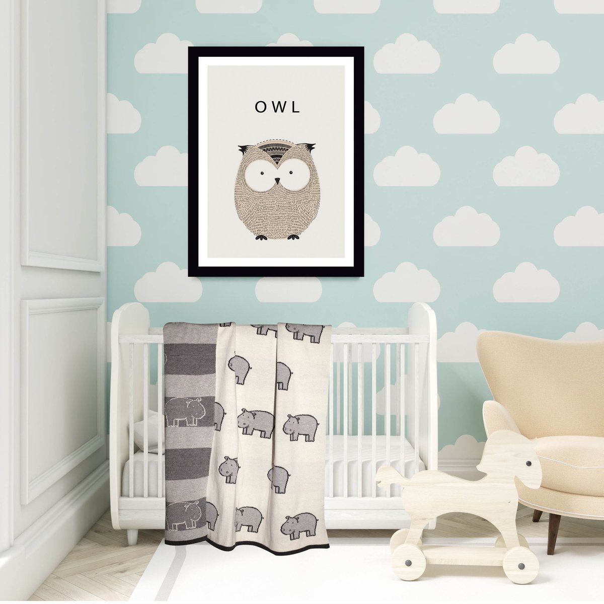 Couverture plaid en coton bio TRICOT écru, hippo, SEVIRA KIDS