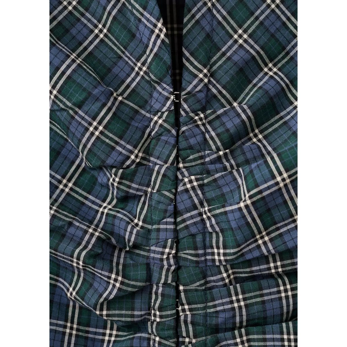 Blouse à carreaux et fronces bleu, MANGO