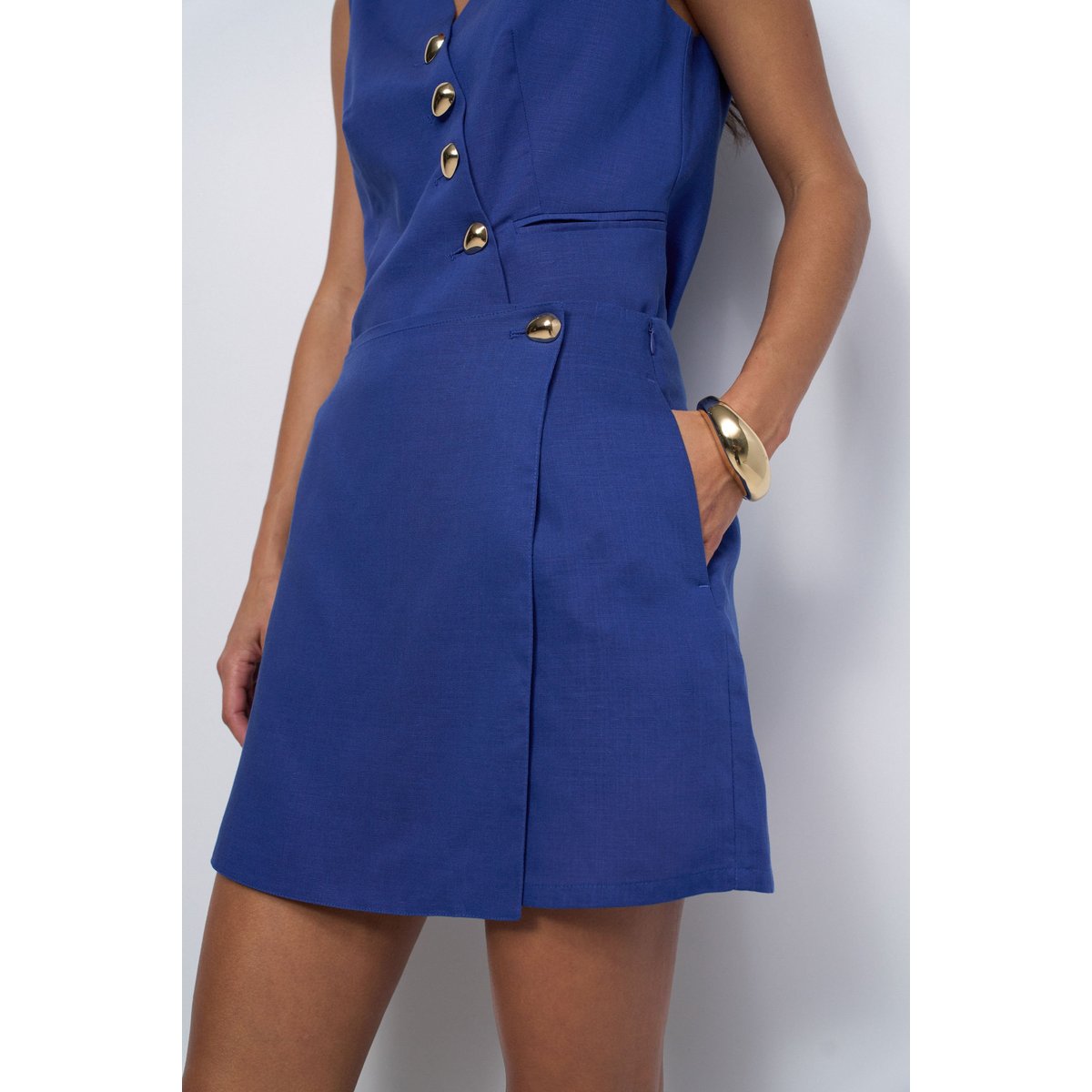 JUPE-SHORT EN LIGHTDENIM AVEC LIN bleu, SALSA JEANS