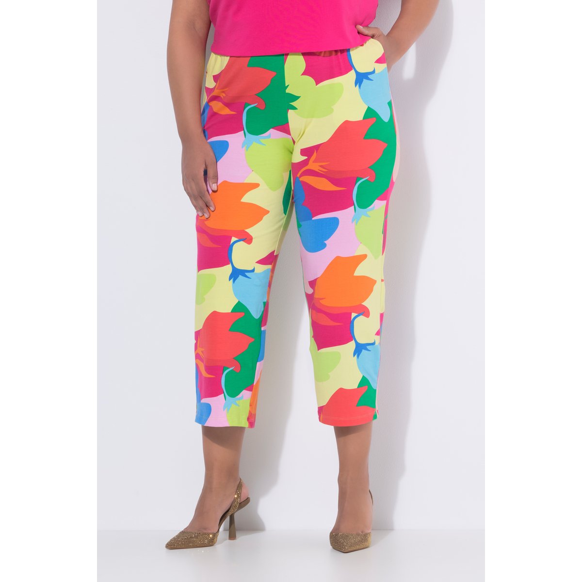 Pantalon 7/8 en jersey, imprimé coloré rose vif, ULLA POPKEN