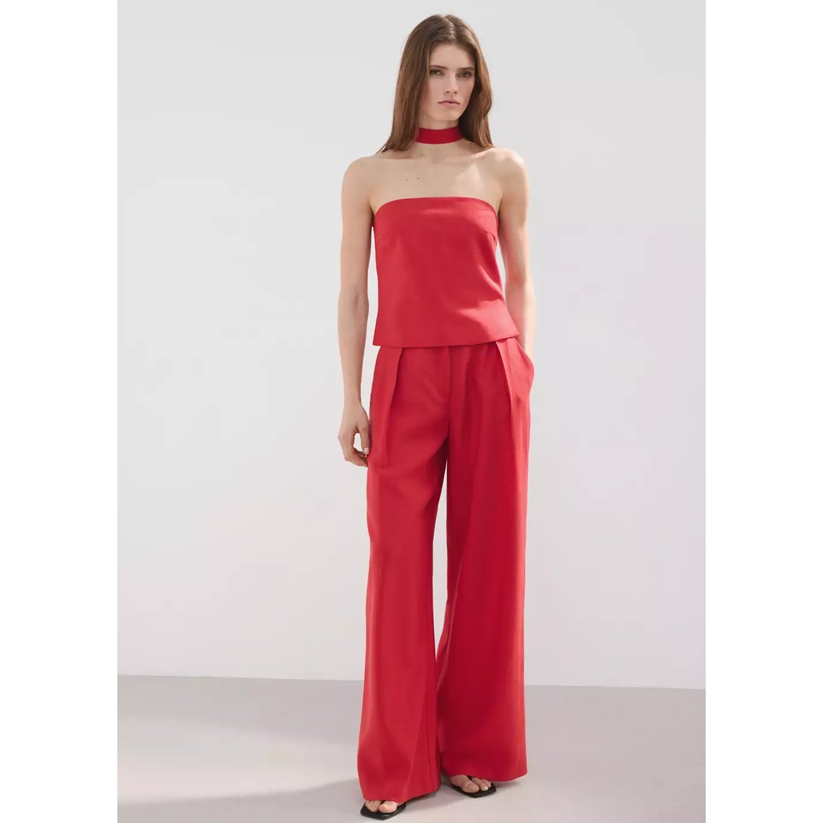 Pantalon droit Lyocell rouge, MANGO