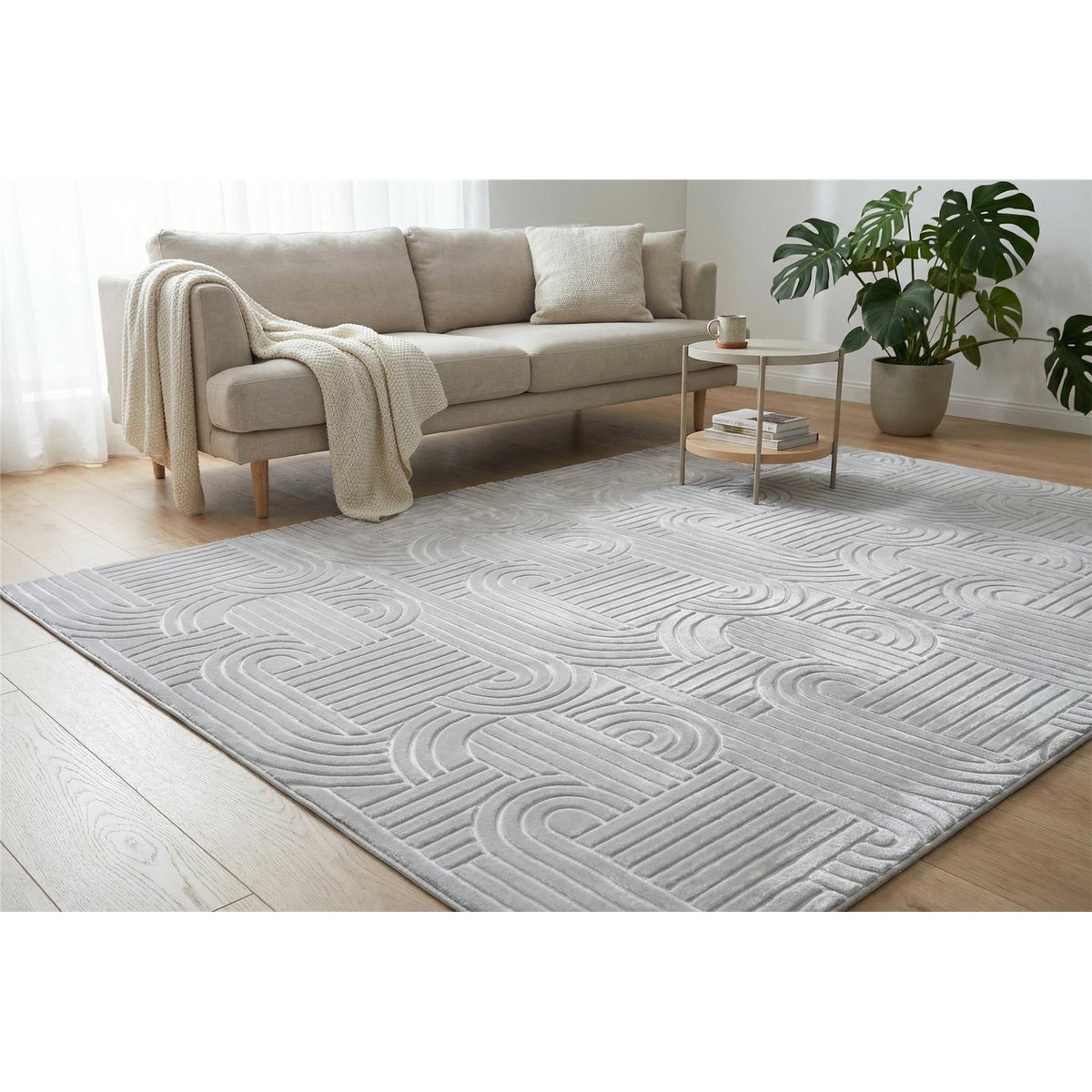 Tapis à motif géométrique en relief 3d argenté, ARTE ESPINA