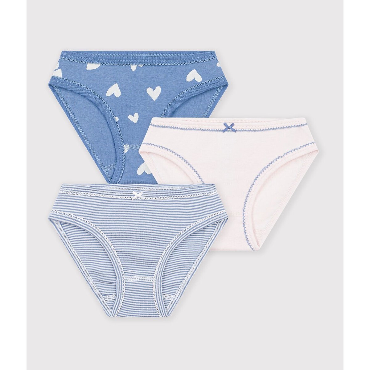 Lot de 3 culottes rose + bleu + imprimé, PETIT BATEAU