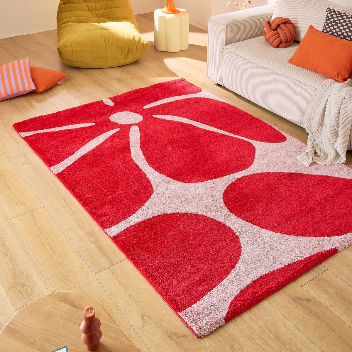 Tapis de salon vintage à fleurs GROOVY rouge, NAZAR RUGS