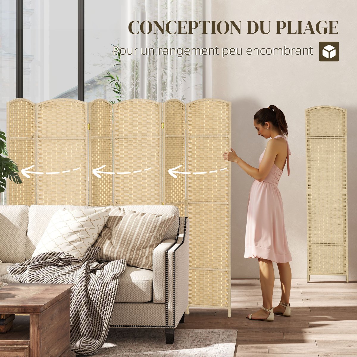 Cloison de séparation Bois de pin Beige beige, HOMCOM
