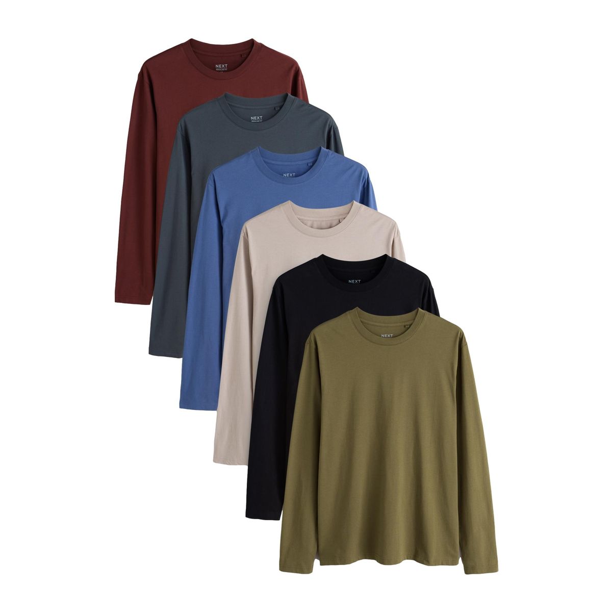 T-shirt à manches longues, lot de 6 noir/pierre/vert/rouge/bleu/turquoise, NEXT